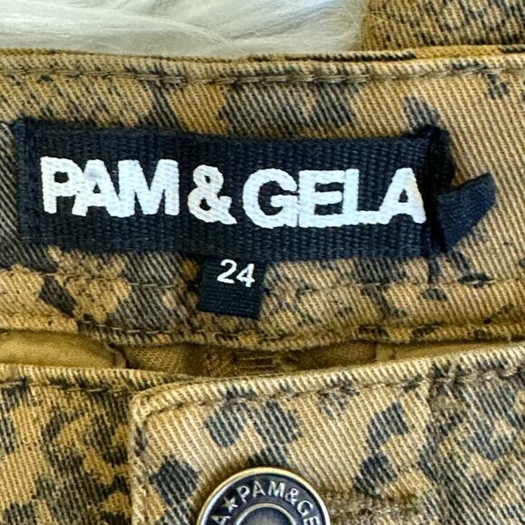 Pam & Gela Brown Snake Print Straight Pants Womens 24 Split Hem Mob Wife Biker - Picture 5 of 6